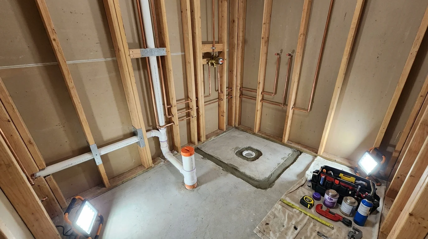 Bathroom rough-in plumbing during remodel by Johns Plumbing LLC in Paradise Valley
