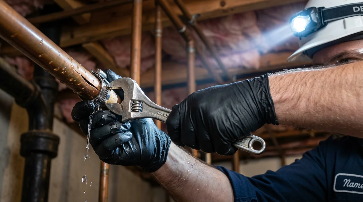 Emergency pipe clamp repair being performed by a Johns Plumbing LLC plumber in Paradise Valley