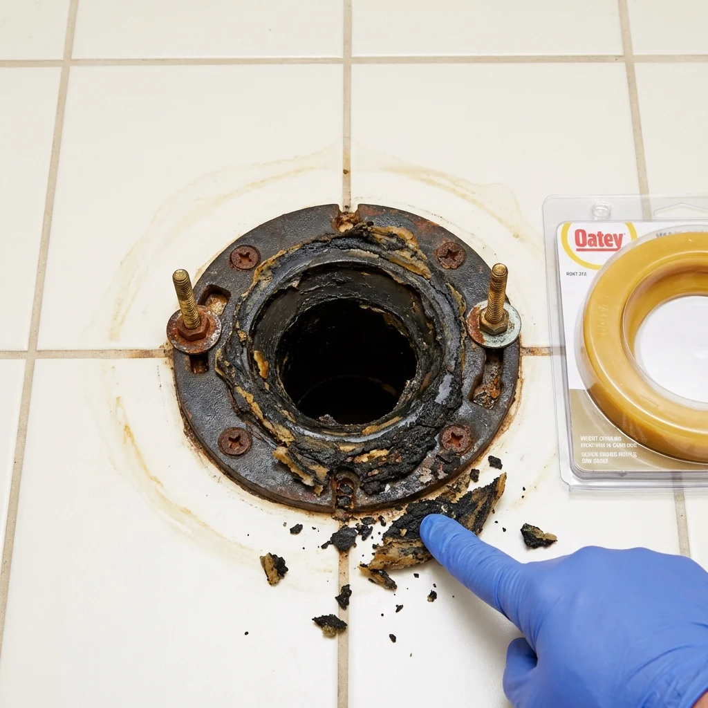Failed wax ring showing water seepage at the base of a toilet in a Paradise Valley, AZ home
